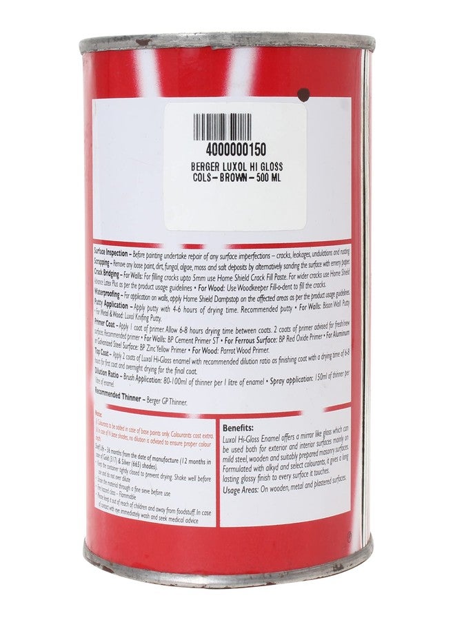 Berger Luxol Hi-Gloss Enamel | Brown | 500ml Mirror-Like Finish | Tough & Durable Oil-Based Paint for Wood, Metal & Masonry | Interior & Exterior Use | Weather Resistant | Green Pro Certified - Image 3